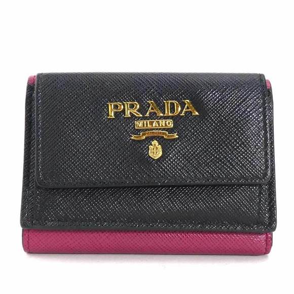 Prada Leather Wallet Black Tri Red - Picture 1 of 5